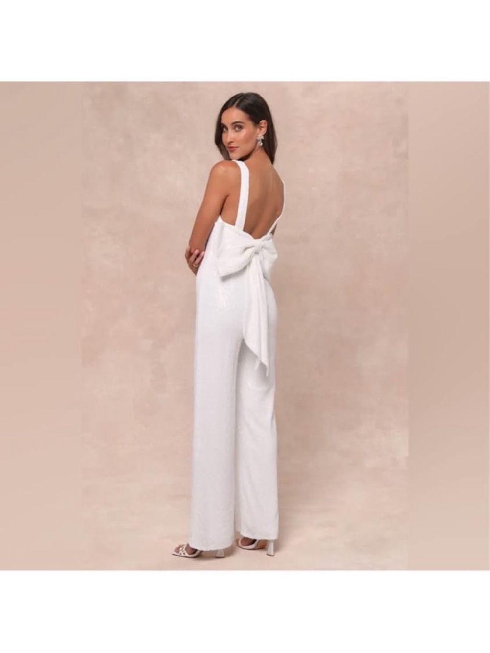 Lulu's White Open-Back Bow Jumpsuit